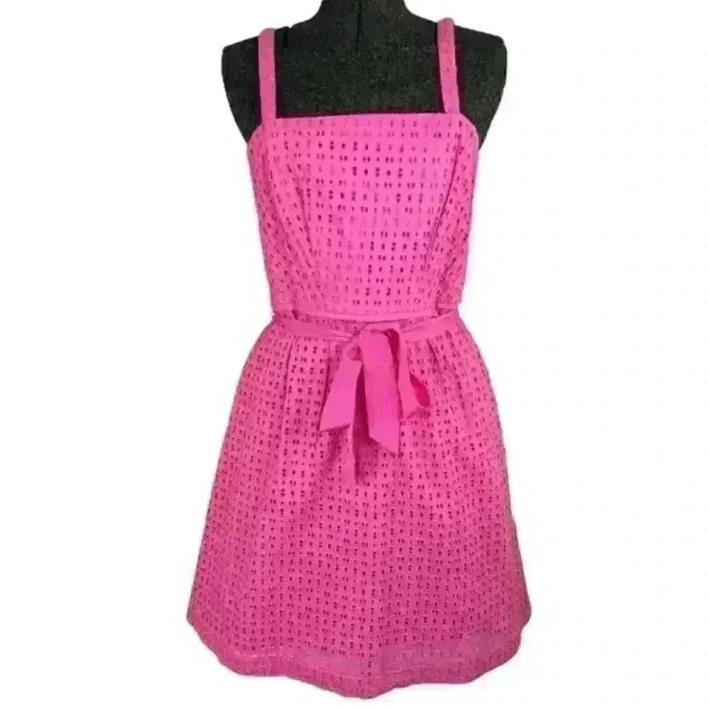 crown & ivy Pink Eyelet Midi Dress with Belt